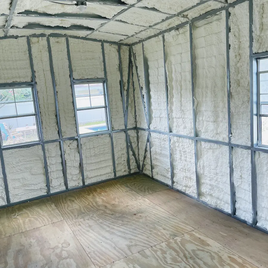 Closed-cell spray foam insulation applied to wall cavities in a residential project in New Ulm